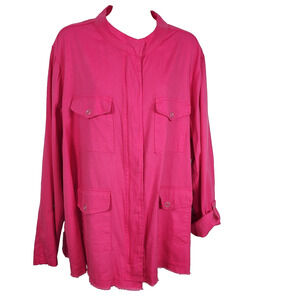 Multiples Women Jacket XL Zip Snap Long Roll Tab Sleeve Lightweight Pink Utility